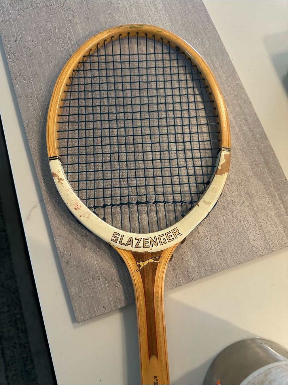Slazenger Wooden Tennis Racket in Natural Wood & White Trim